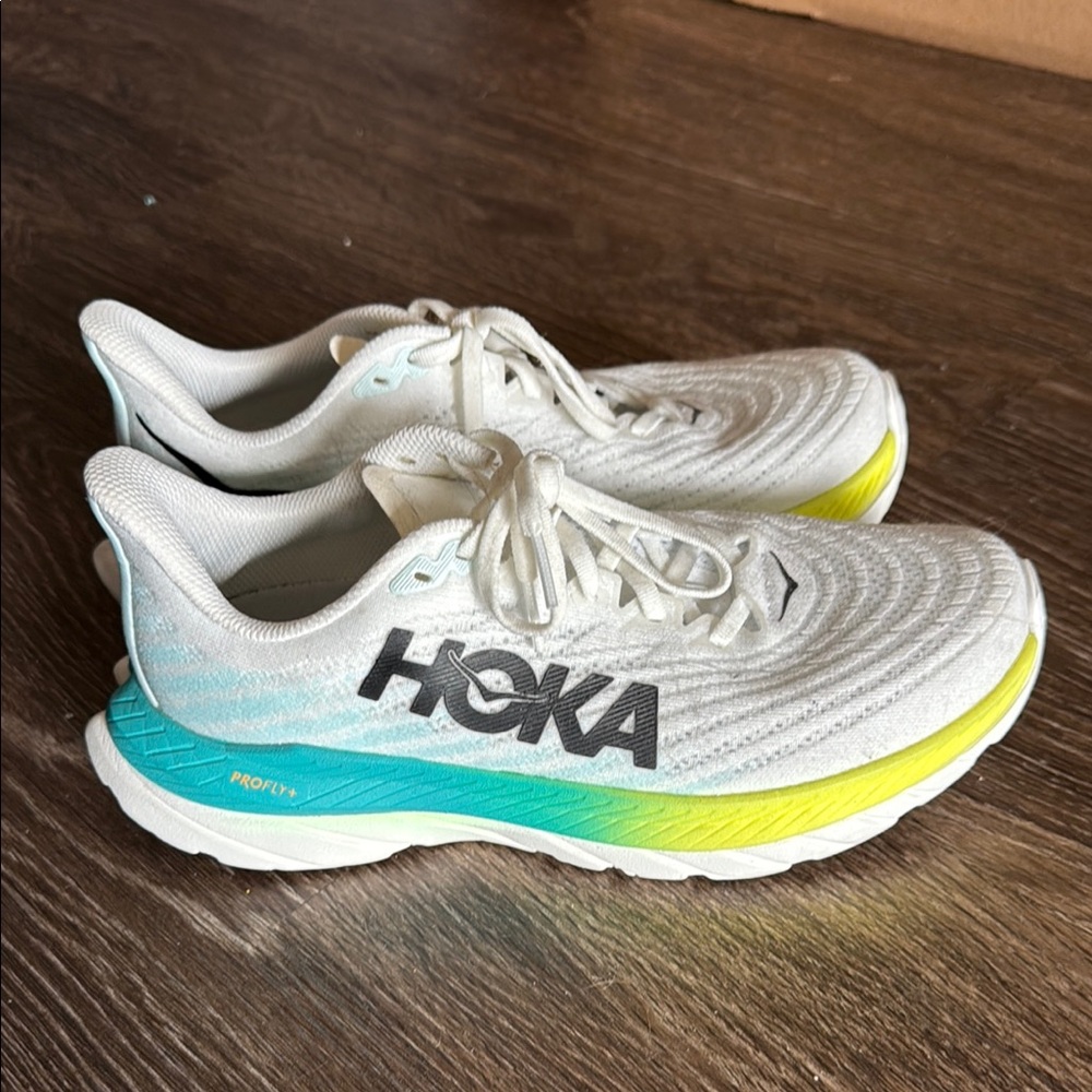 Hoka One One Mach 5 White and Yellow Running Shoes